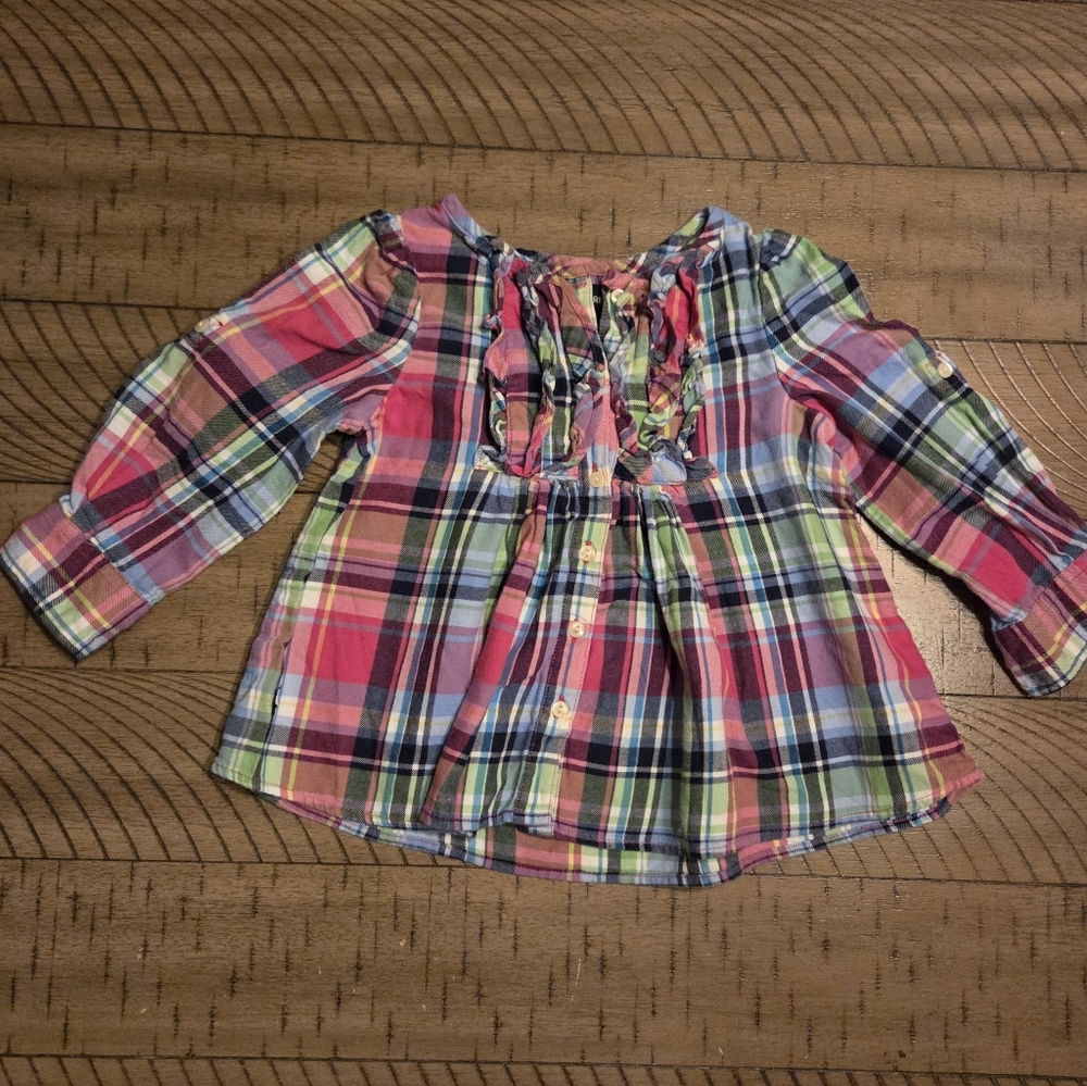 Ralph Lauren Plaid Ruffle Front Shirt - Kids